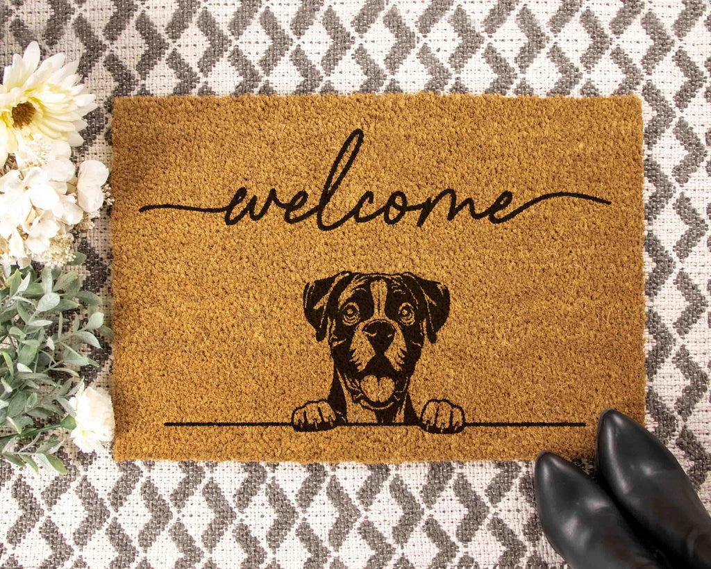 Boxer Doormat: Funny Dog Gift - Natural Coir, Latex Backing