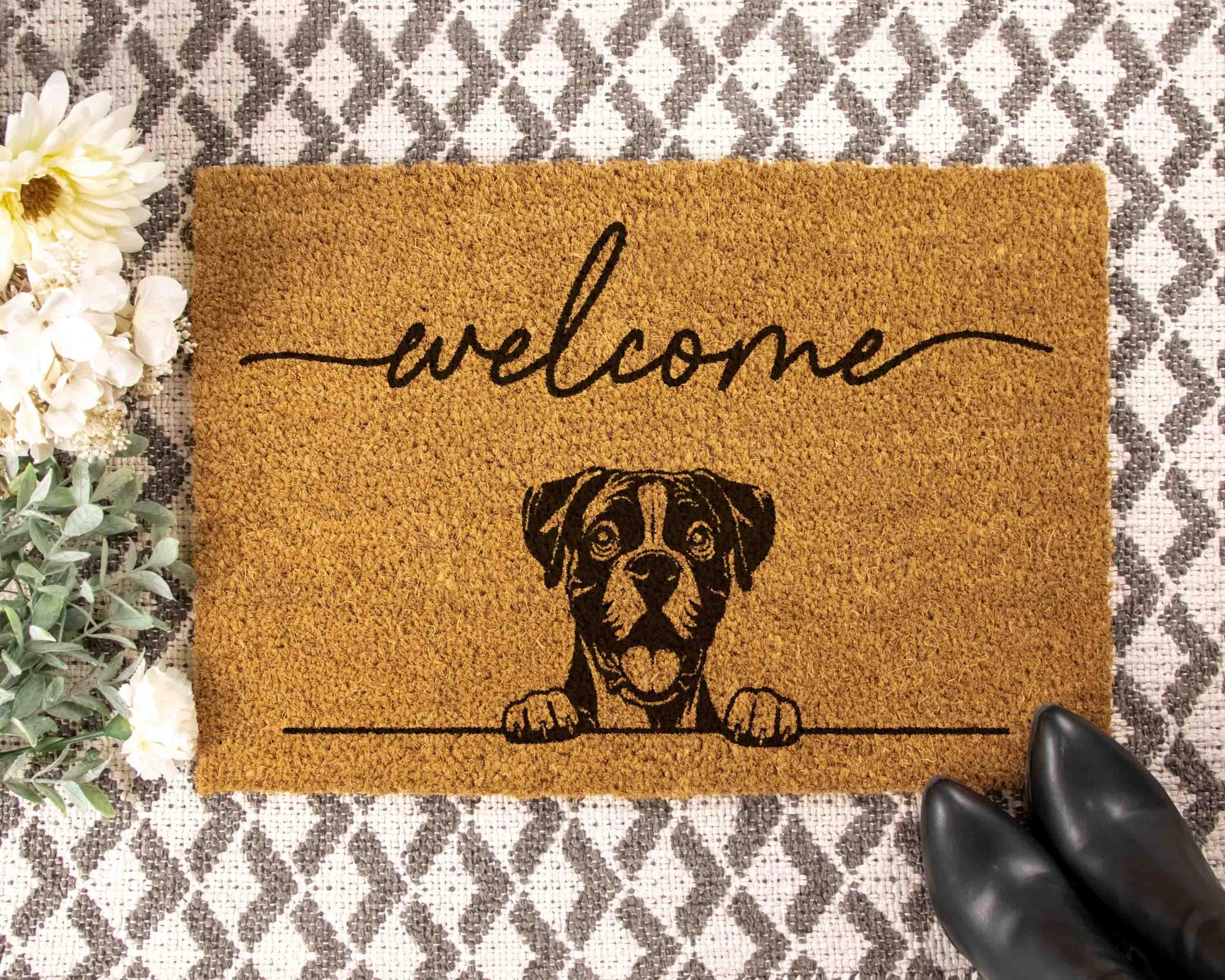 Boxer Doormat: Funny Dog Gift - Natural Coir, Latex Backing