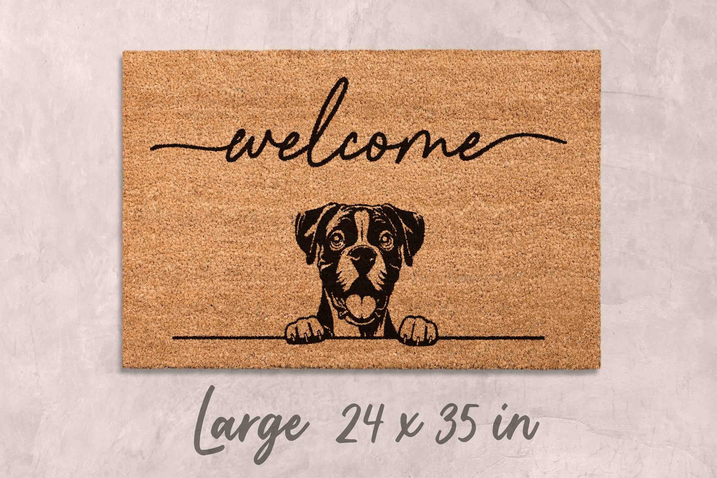 Boxer Doormat: Funny Dog Gift - Natural Coir, Latex Backing