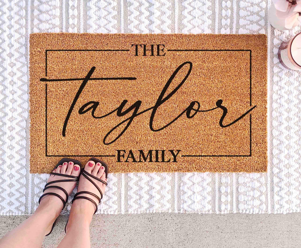 Custom Family Name Doormat: Natural Coir - Latex Backing
