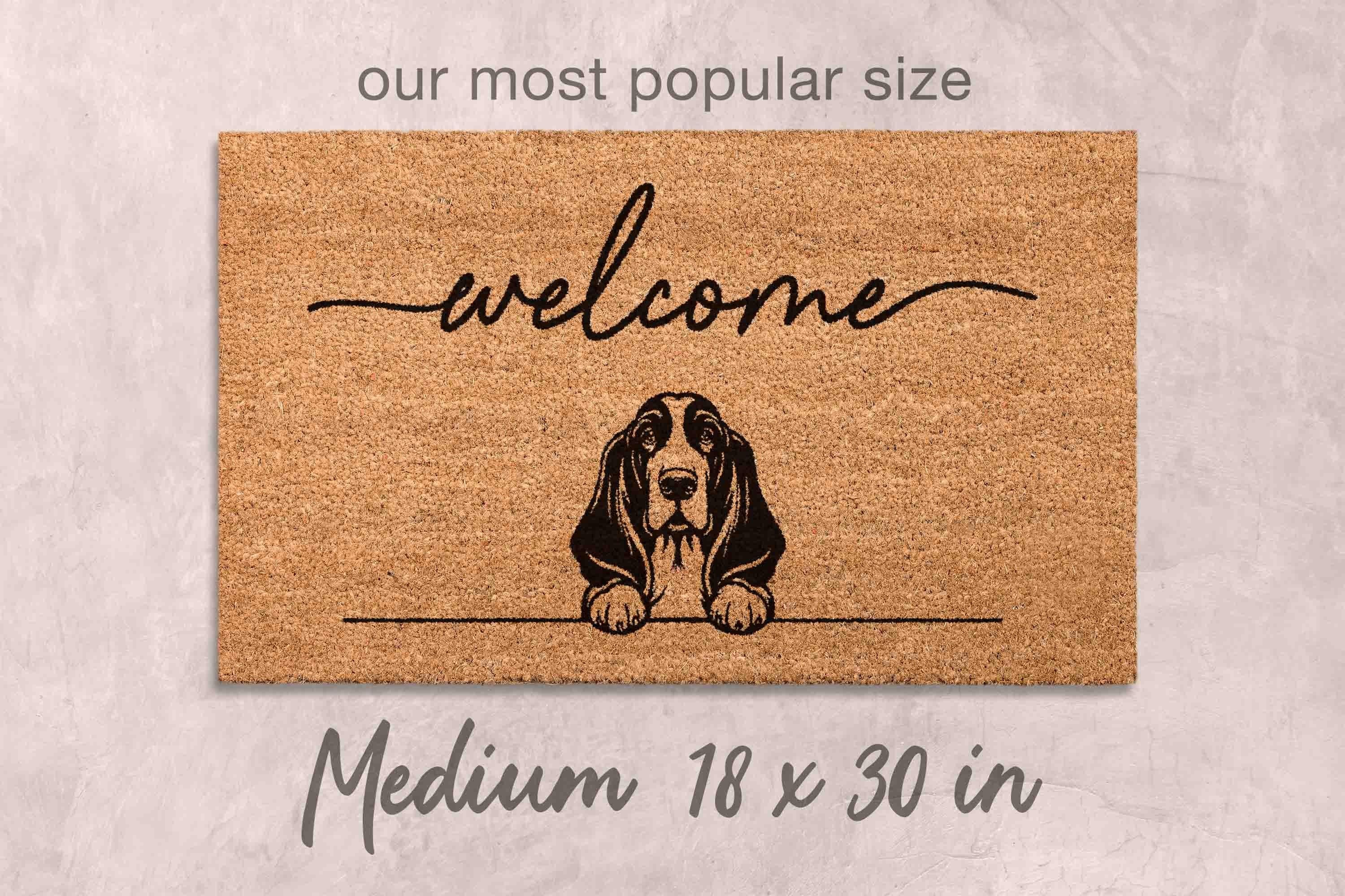 Basset Hound Coir Doormat, Dog Lover Welcome Mat (Natural, Latex)