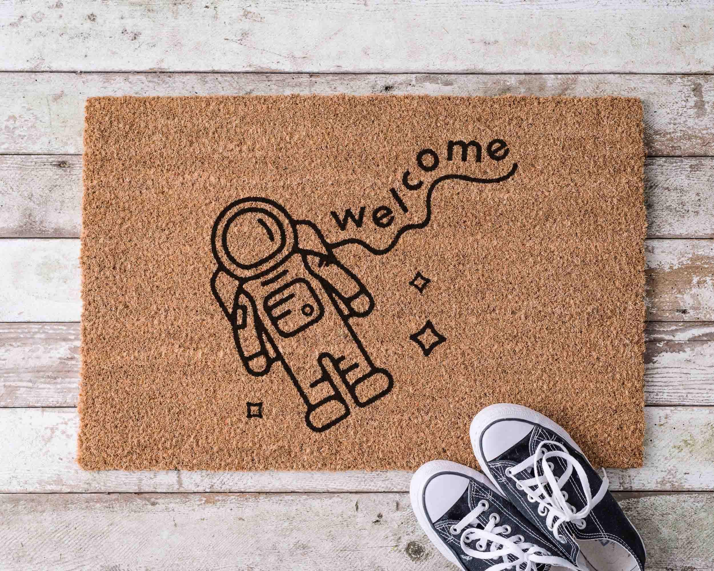 Welcome Mat: Space Theme - Funny Astronaut Design, Latex Backing