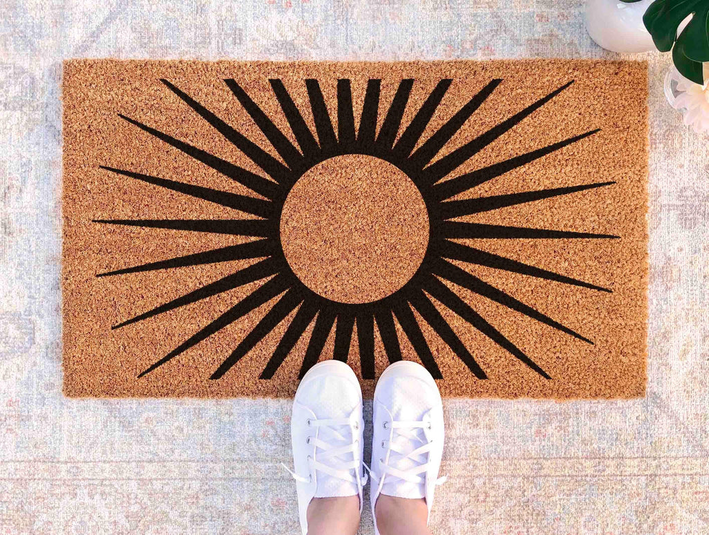 Boho Midcentury Sun Doormat, Natural Coir Fibers