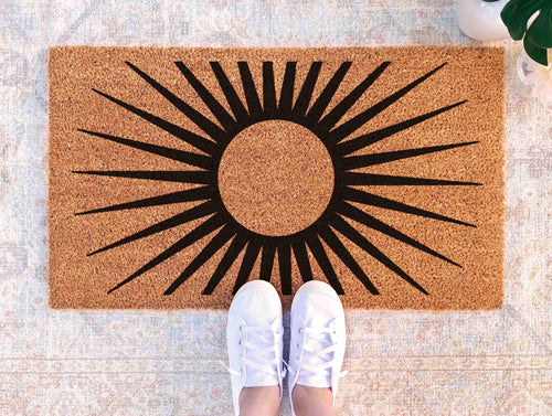 Boho Midcentury Sun Doormat, Natural Coir Fibers