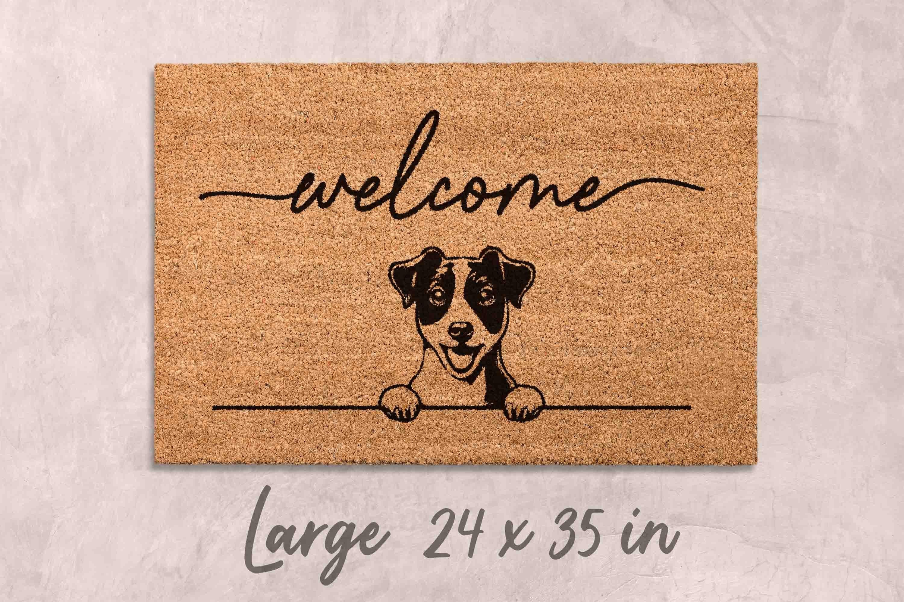 Jack Russell Terrier Doormat, Natural Coir, Funny Welcome Mat (Latex Backing)