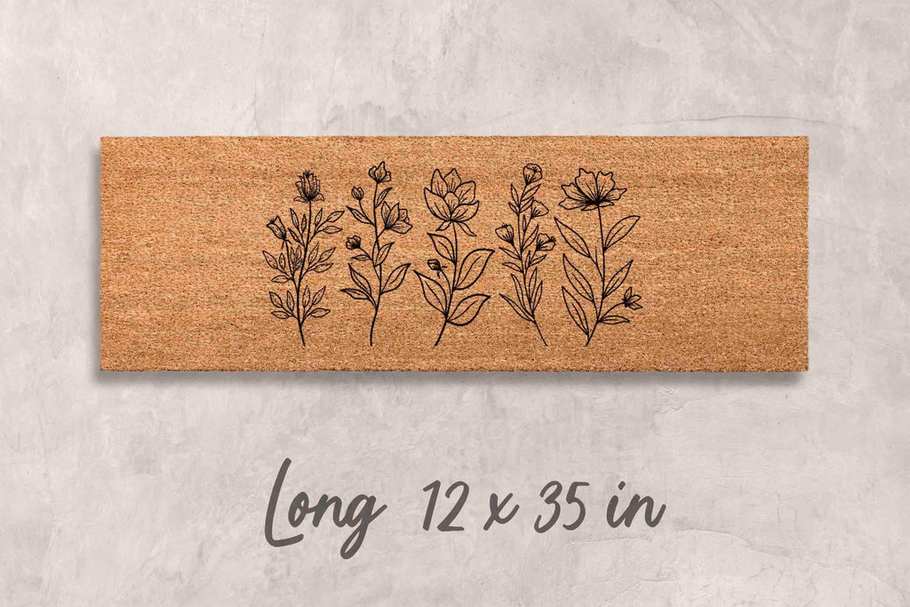 Wildflower Coir Doormat, Floral Design (Front Door, Outdoor Use)