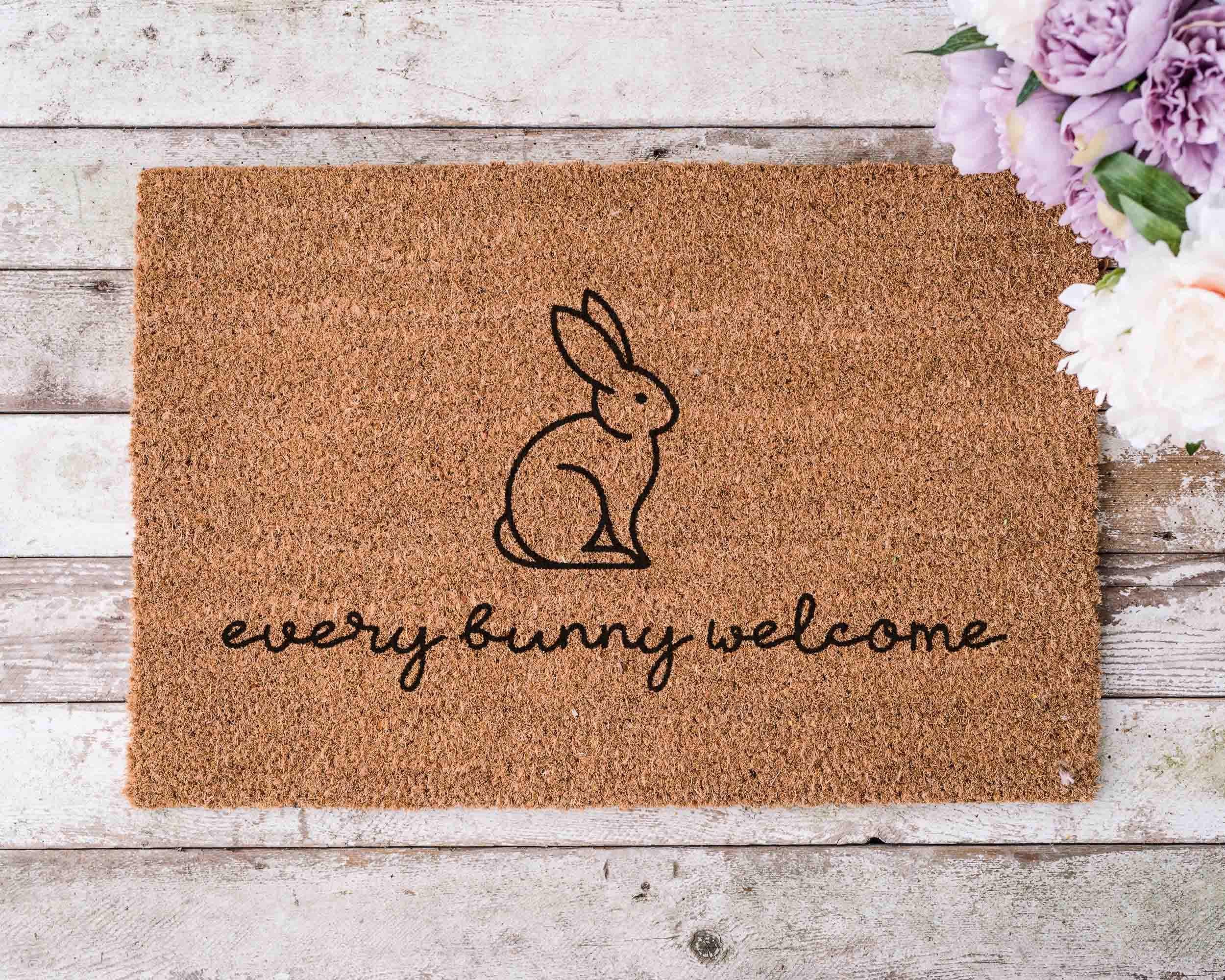 Funny Easter Bunny Doormat - Natural Coir with Latex Backing