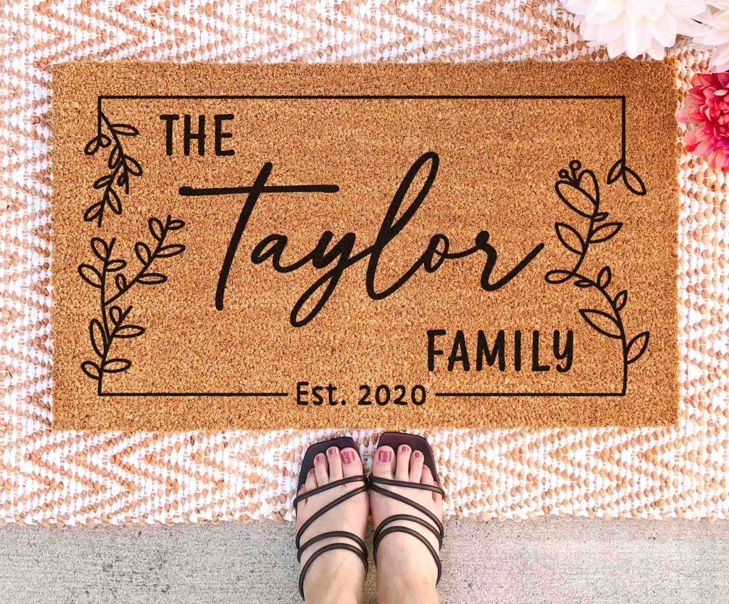 Custom Family Name Door Mat: Natural Coir - Latex Backing
