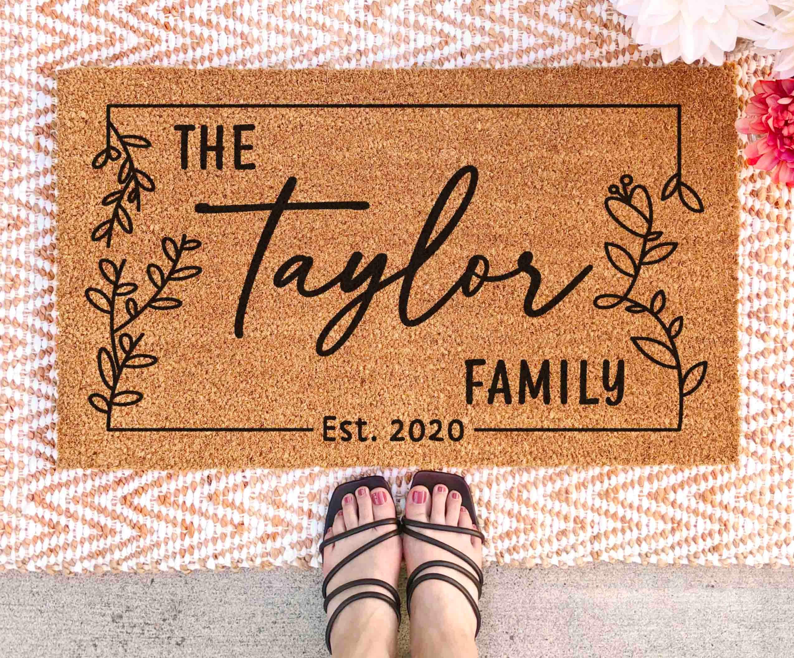 Custom Family Name Door Mat: Natural Coir - Latex Backing