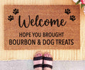 Dog Door Mat: Funny Bourbon & Treats Welcome (Natural Fiber)