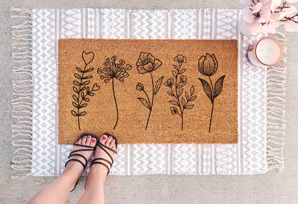Floral Door Mat: Wildflowers Design - Natural Coir Fiber