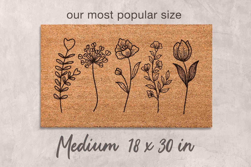 Floral Door Mat: Wildflowers Design - Natural Coir Fiber