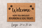 Dog Door Mat: Funny Bourbon & Treats Welcome (Natural Fiber)