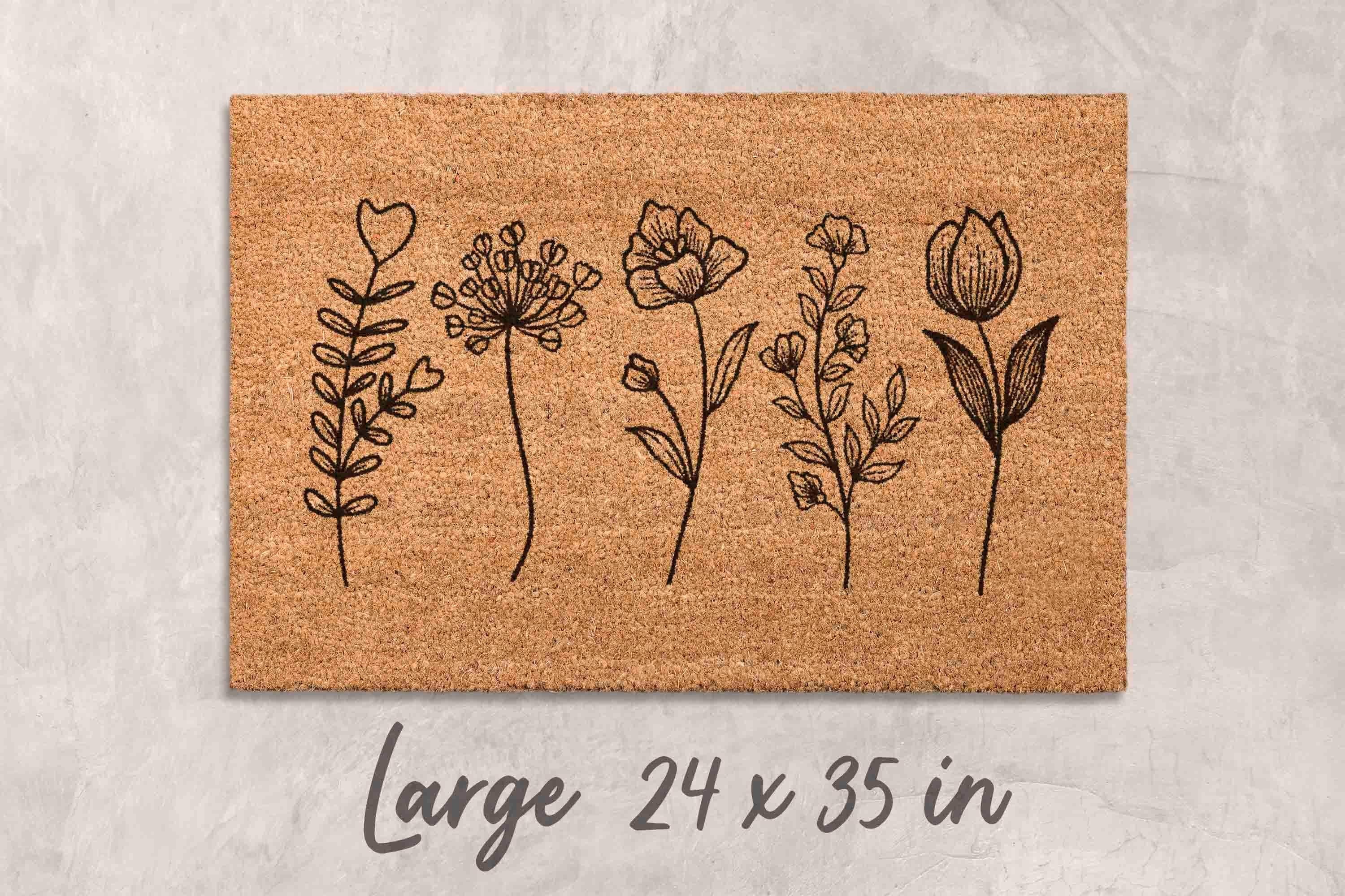 Floral Door Mat: Wildflowers Design - Natural Coir Fiber