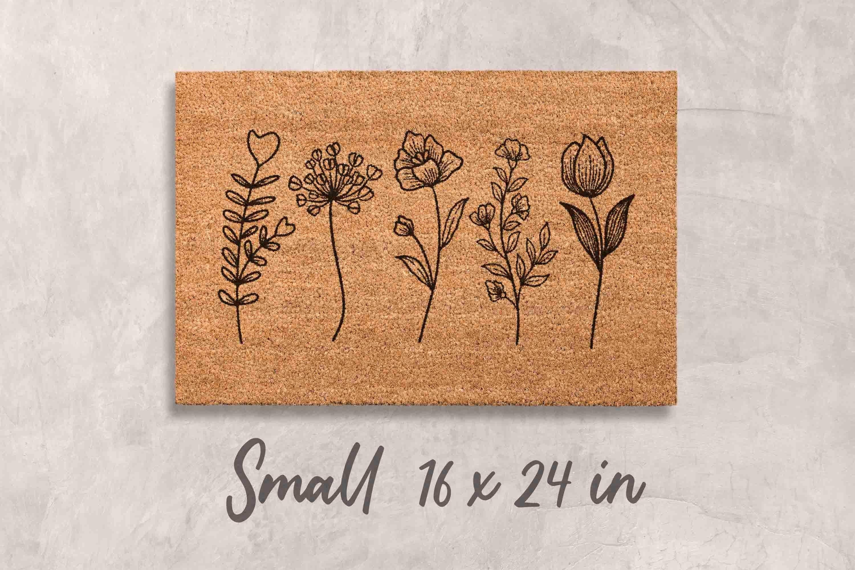 Floral Door Mat: Wildflowers Design - Natural Coir Fiber