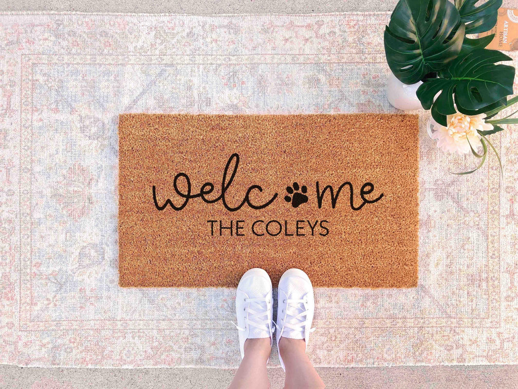 Personalized Dog Doormat: Custom Name, Paw Print Welcome Mat