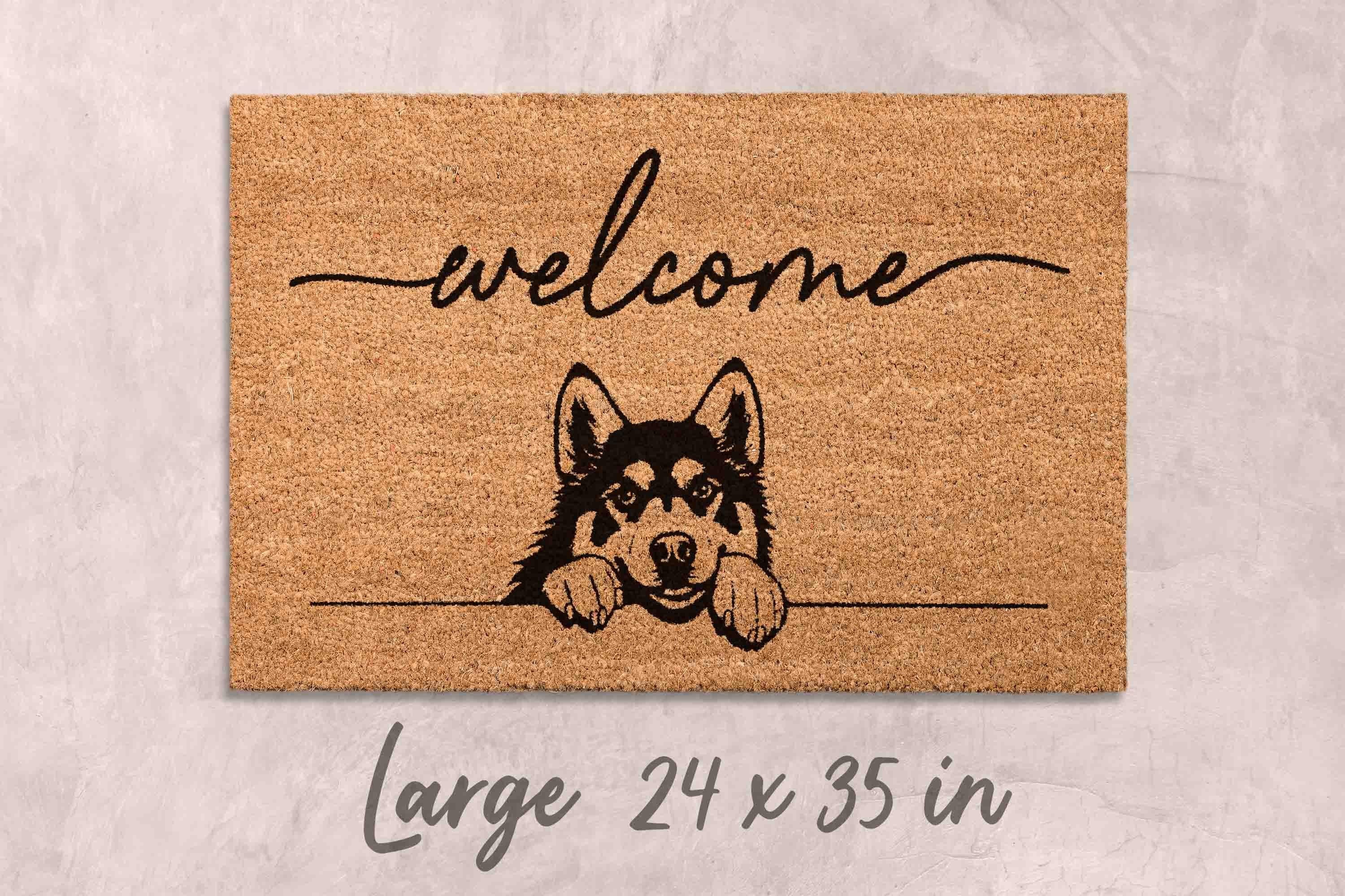 Husky Dog Doormat, Natural Coir Welcome Mat (Latex Backing)
