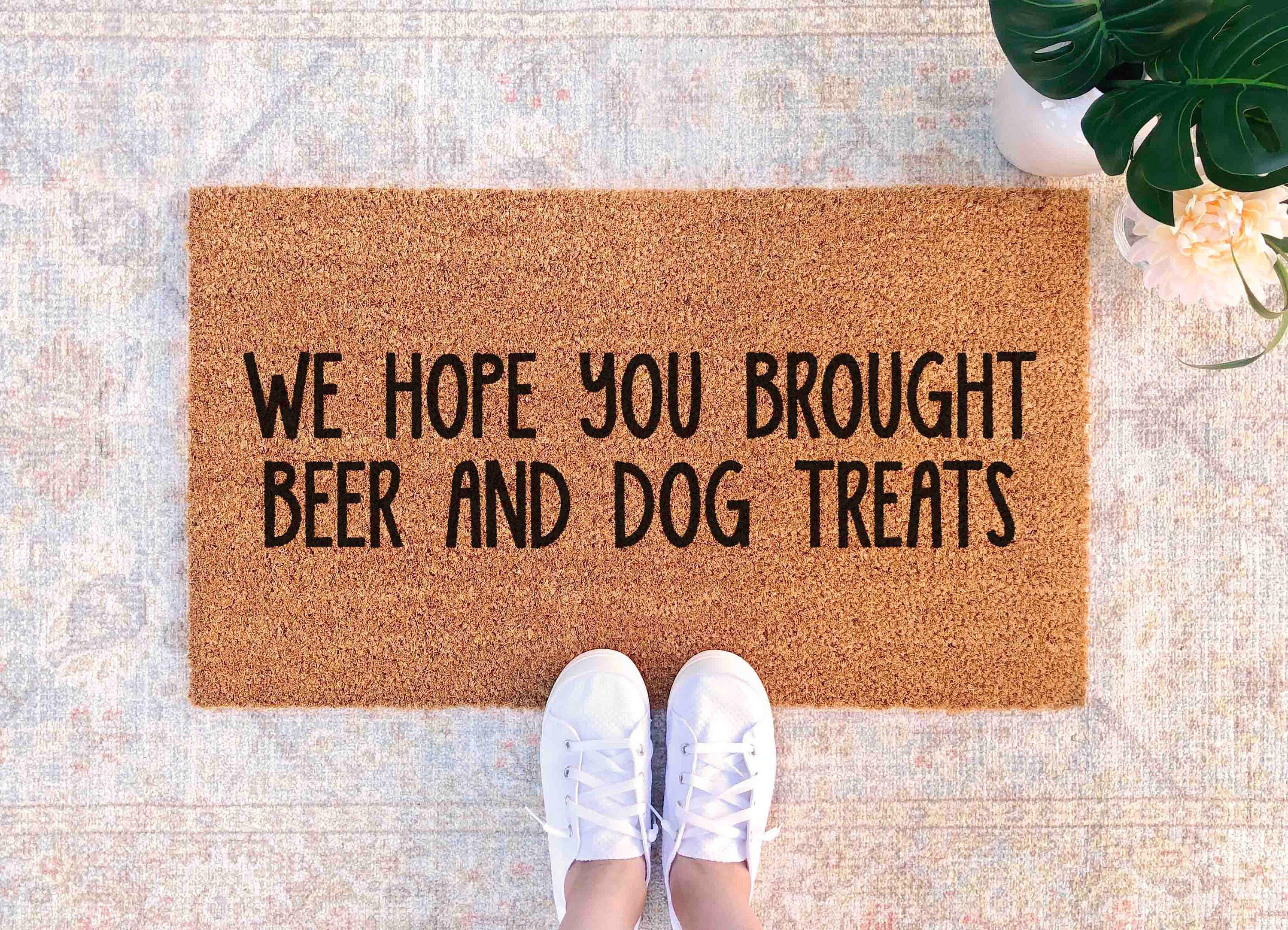 Dog Owner Doormat: Custom Funny Welcome Mat - Beer and Treats