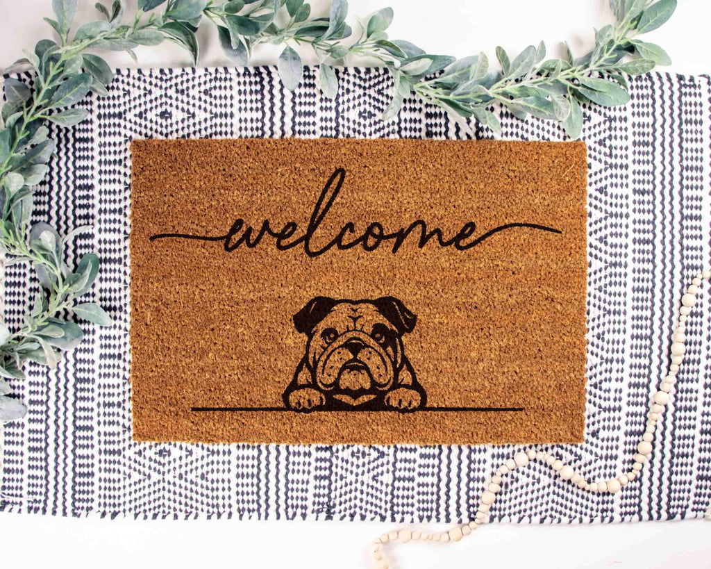 Bulldog Doormat, Natural Coir Welcome Mat (Funny Dog Mom)