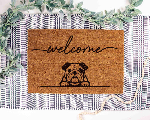 Bulldog Doormat, Natural Coir Welcome Mat (Funny Dog Mom)