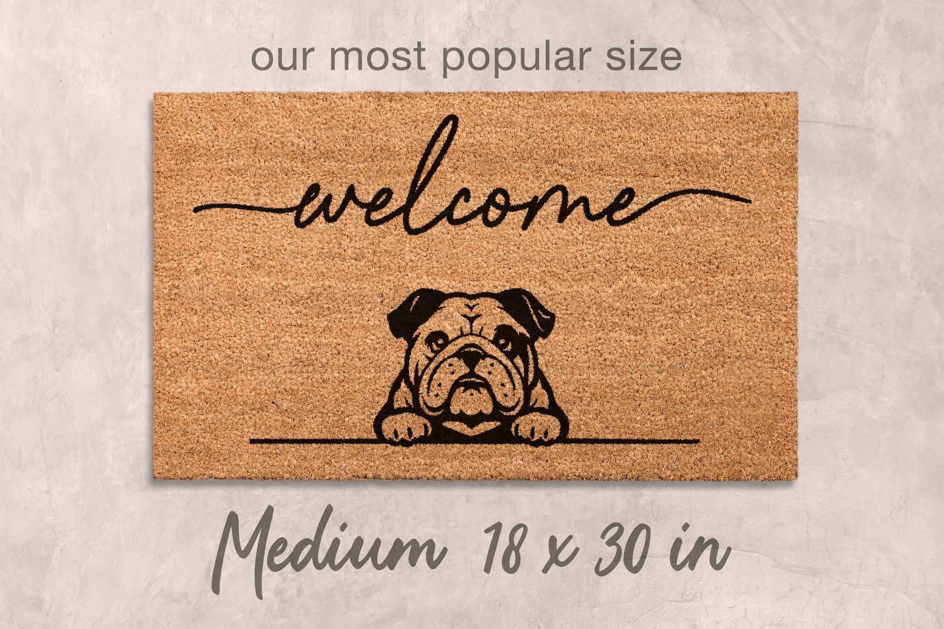 Bulldog Doormat, Natural Coir Welcome Mat (Funny Dog Mom)