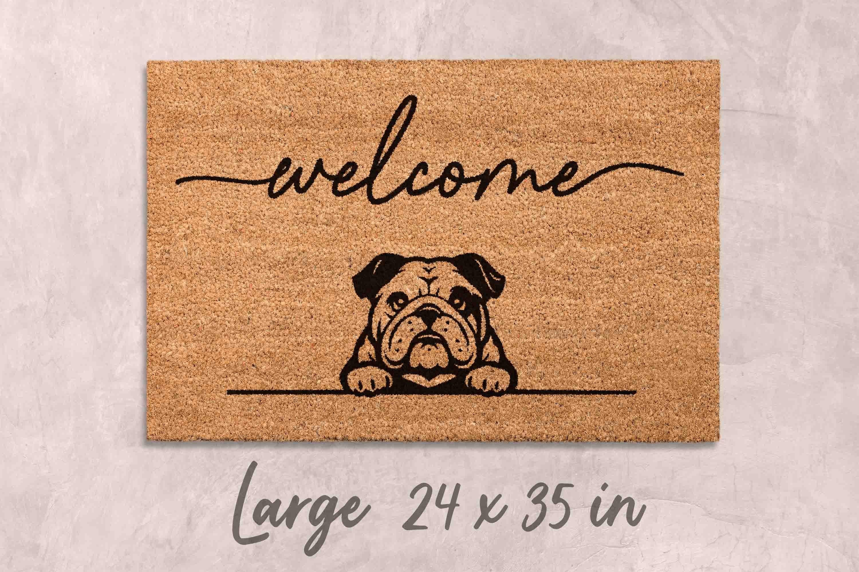 Bulldog Doormat, Natural Coir Welcome Mat (Funny Dog Mom)