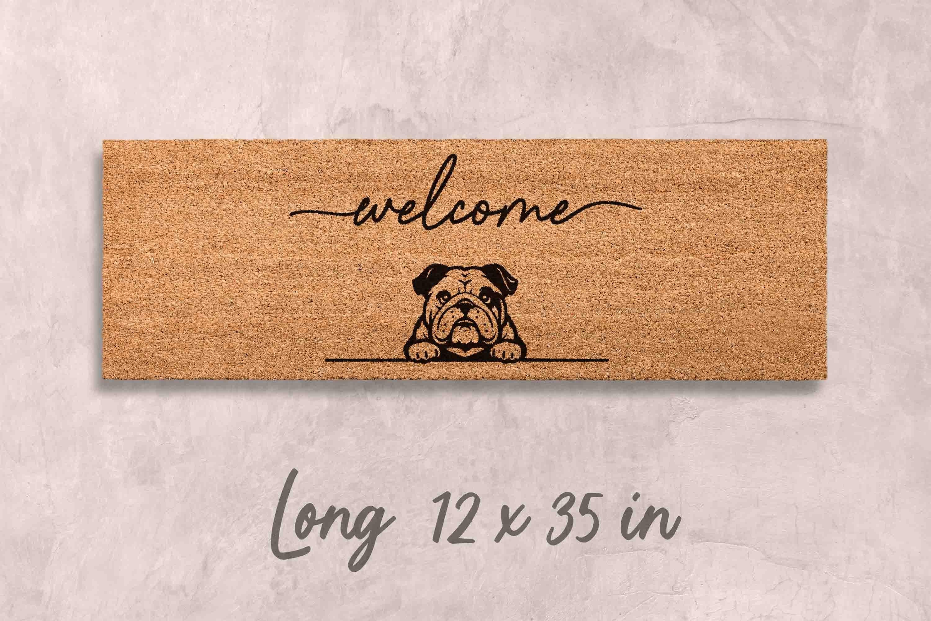 Bulldog Doormat, Natural Coir Welcome Mat (Funny Dog Mom)
