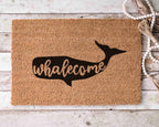 Whalecome Doormat: Nautical Funny Welcome Mat (Natural Coir, Latex)