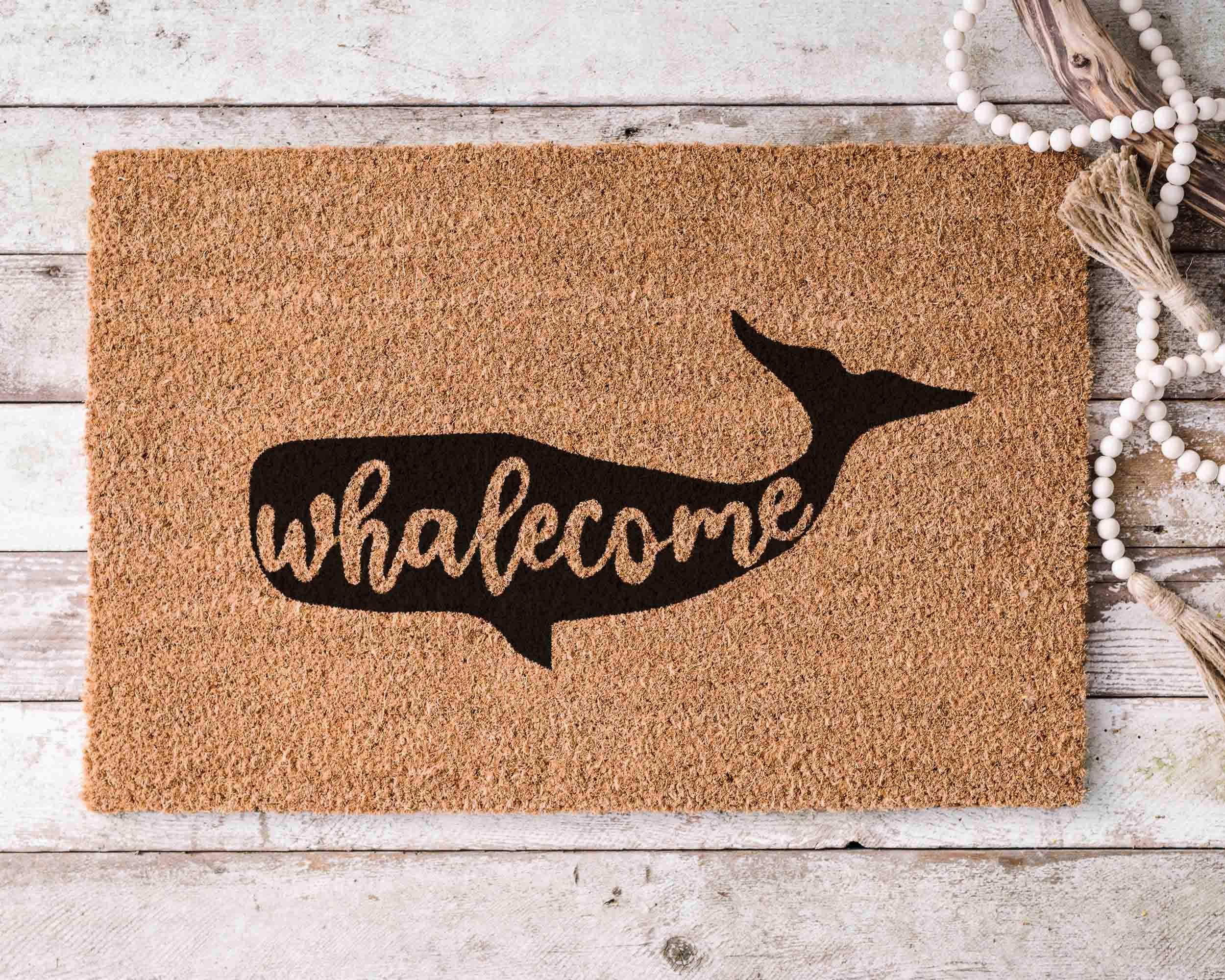 Whalecome Doormat: Nautical Funny Welcome Mat (Natural Coir, Latex)