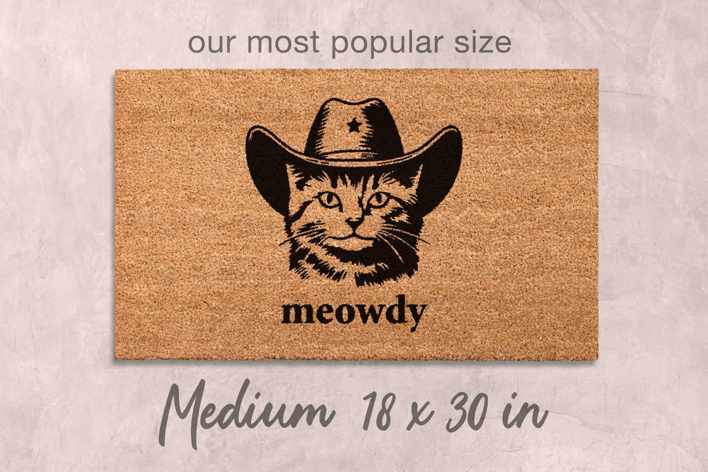Funny Cat Doormat Meowdy, Natural Coir (Latex Backing - Welcome Mat)