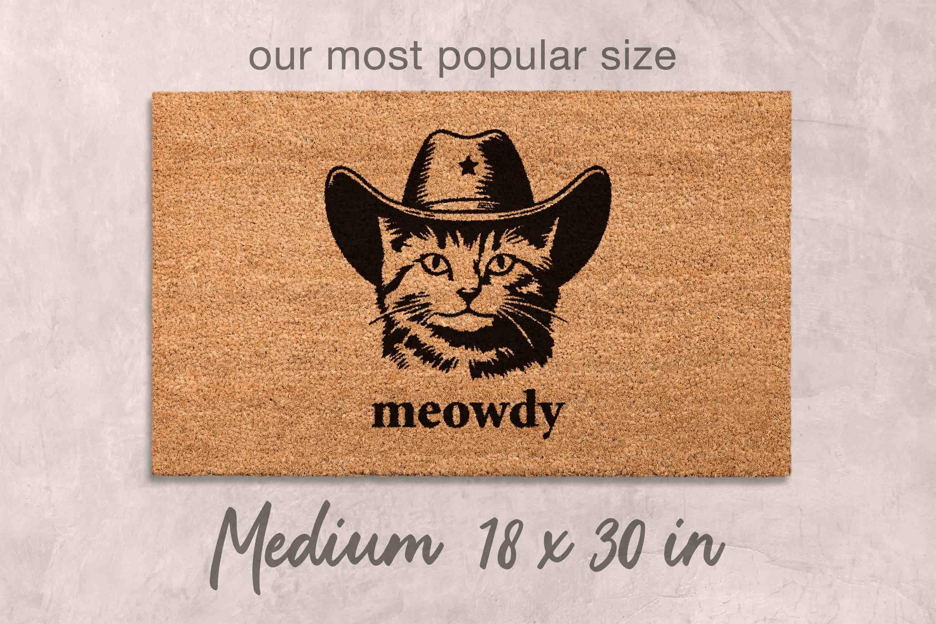 Funny Cat Doormat Meowdy, Natural Coir (Latex Backing - Welcome Mat)