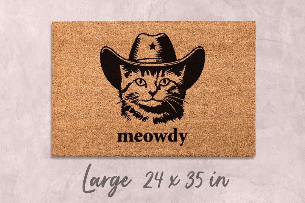Funny Cat Doormat Meowdy, Natural Coir (Latex Backing - Welcome Mat)