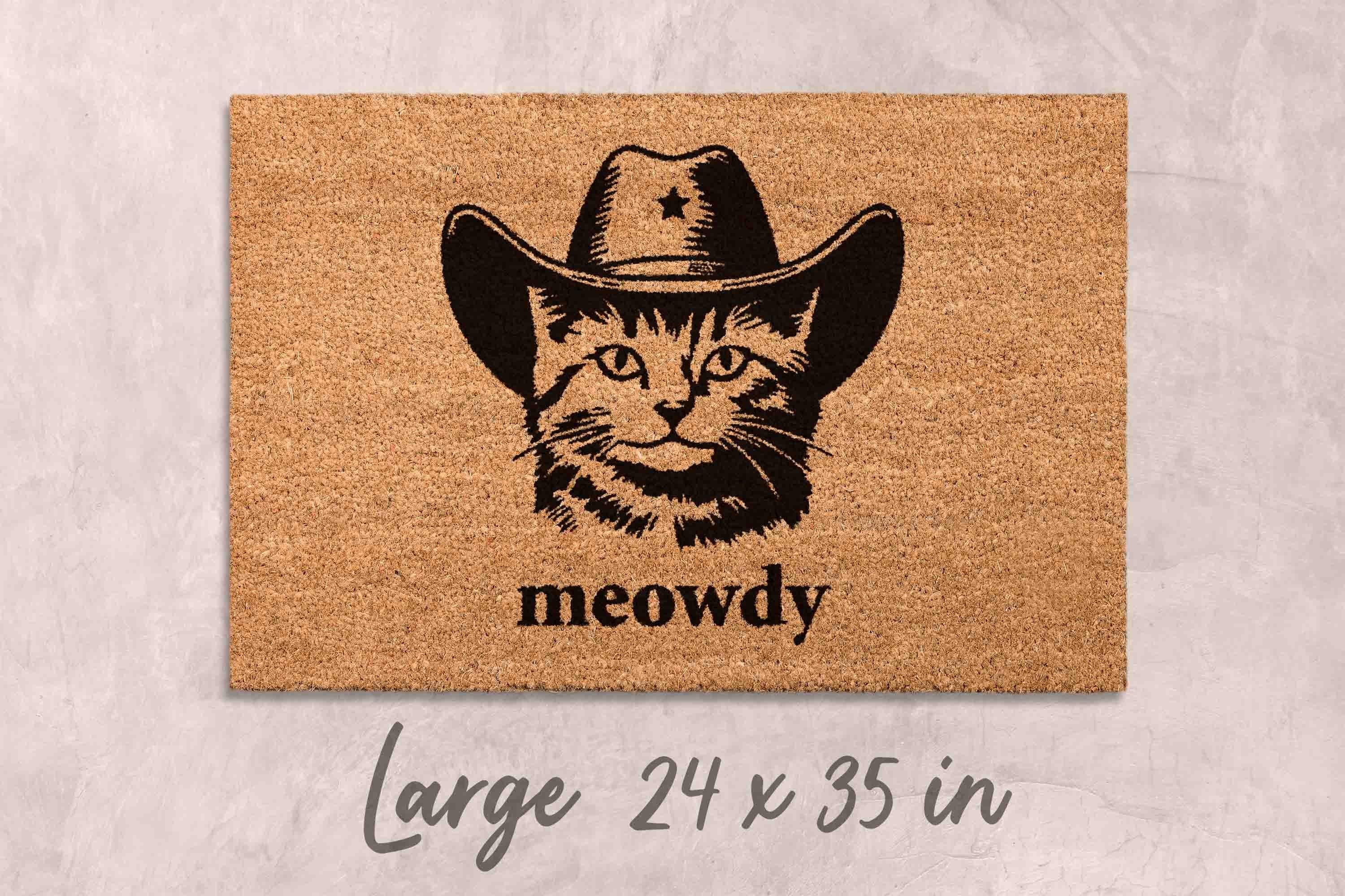Funny Cat Doormat Meowdy, Natural Coir (Latex Backing - Welcome Mat)