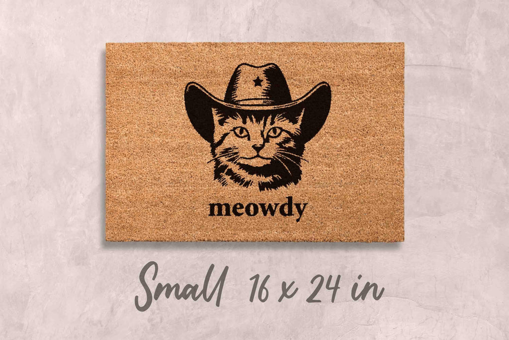 Funny Cat Doormat Meowdy, Natural Coir (Latex Backing - Welcome Mat)