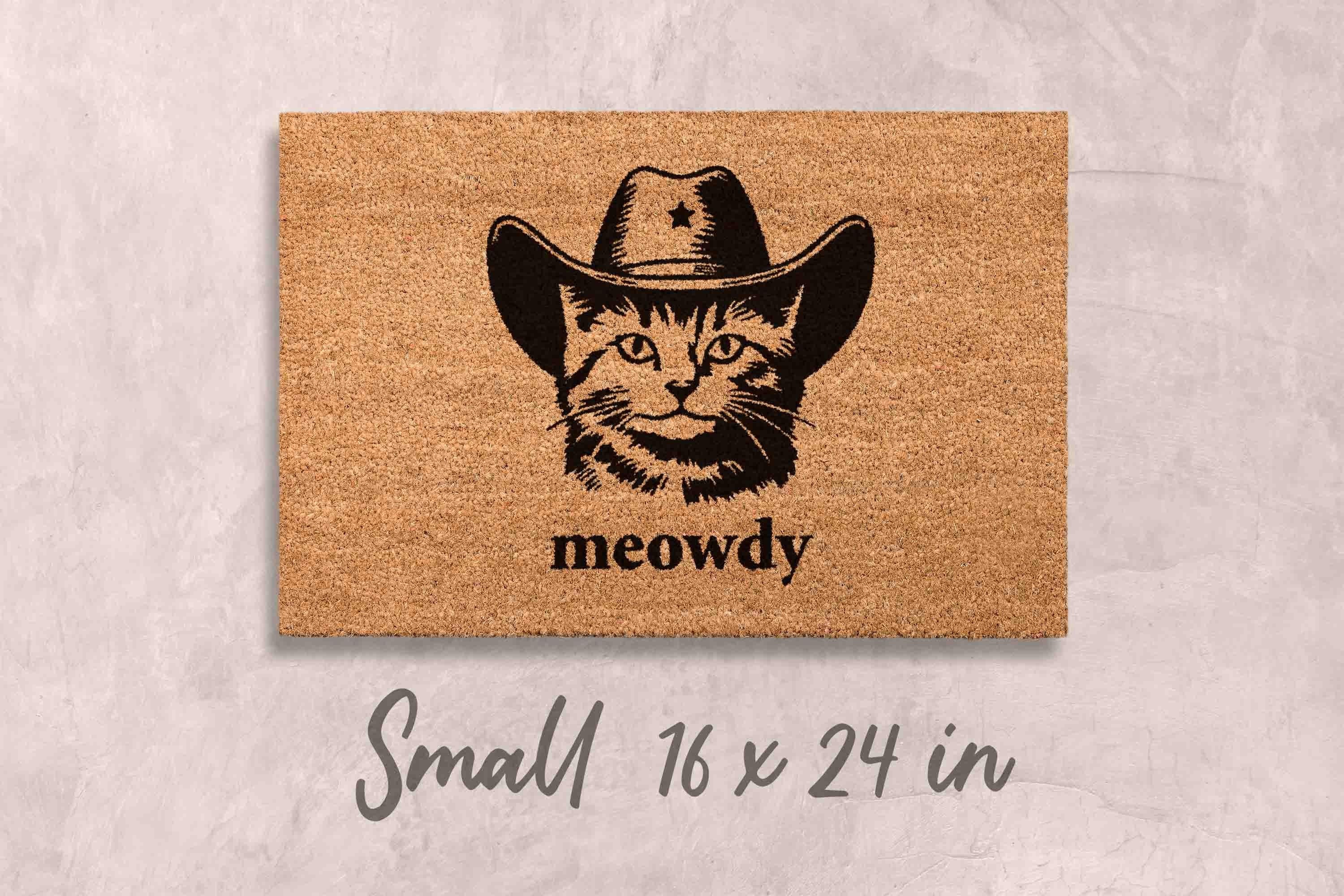 Funny Cat Doormat Meowdy, Natural Coir (Latex Backing - Welcome Mat)