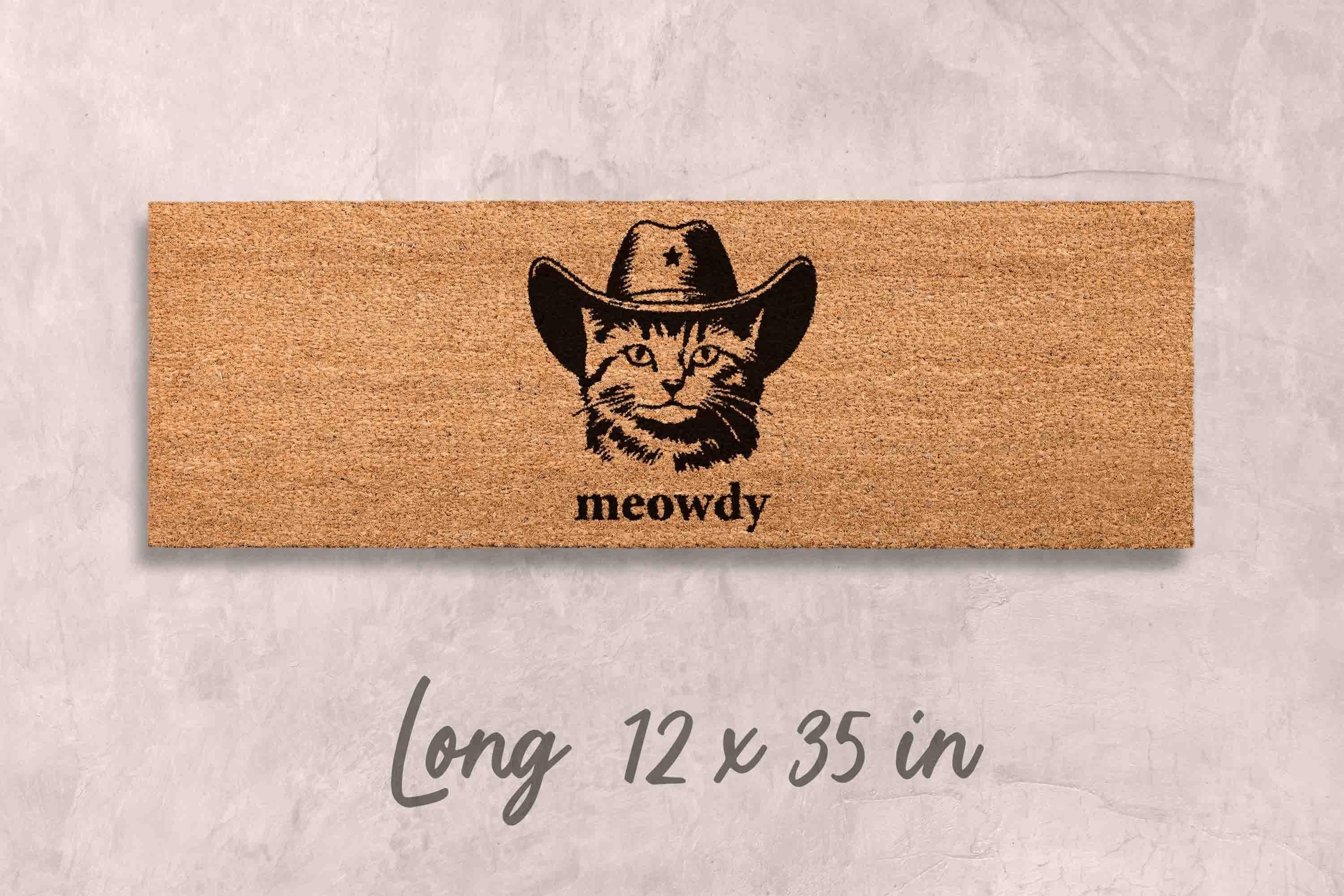 Funny Cat Doormat Meowdy, Natural Coir (Latex Backing - Welcome Mat)