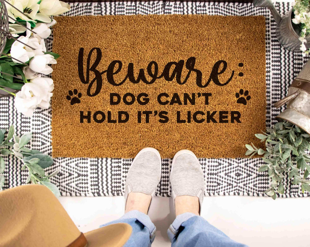 Funny Dog Mom Doormat, Beware Dog Licker (Coir Welcome Mat)