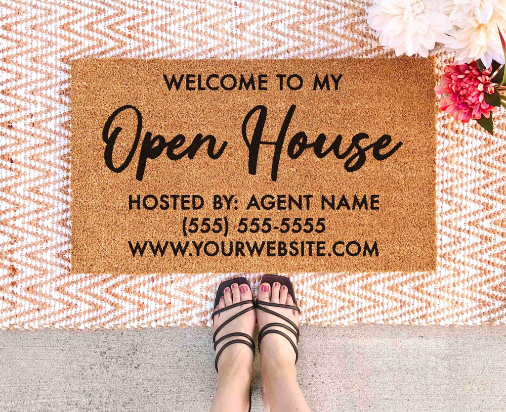 Open House Doormat: Custom Realtor Welcome Mat (Natural Coir)