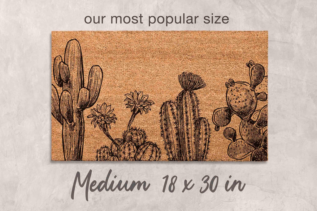 Desert Cactus Doormat: Floral Southwest Design (Natural Coir)