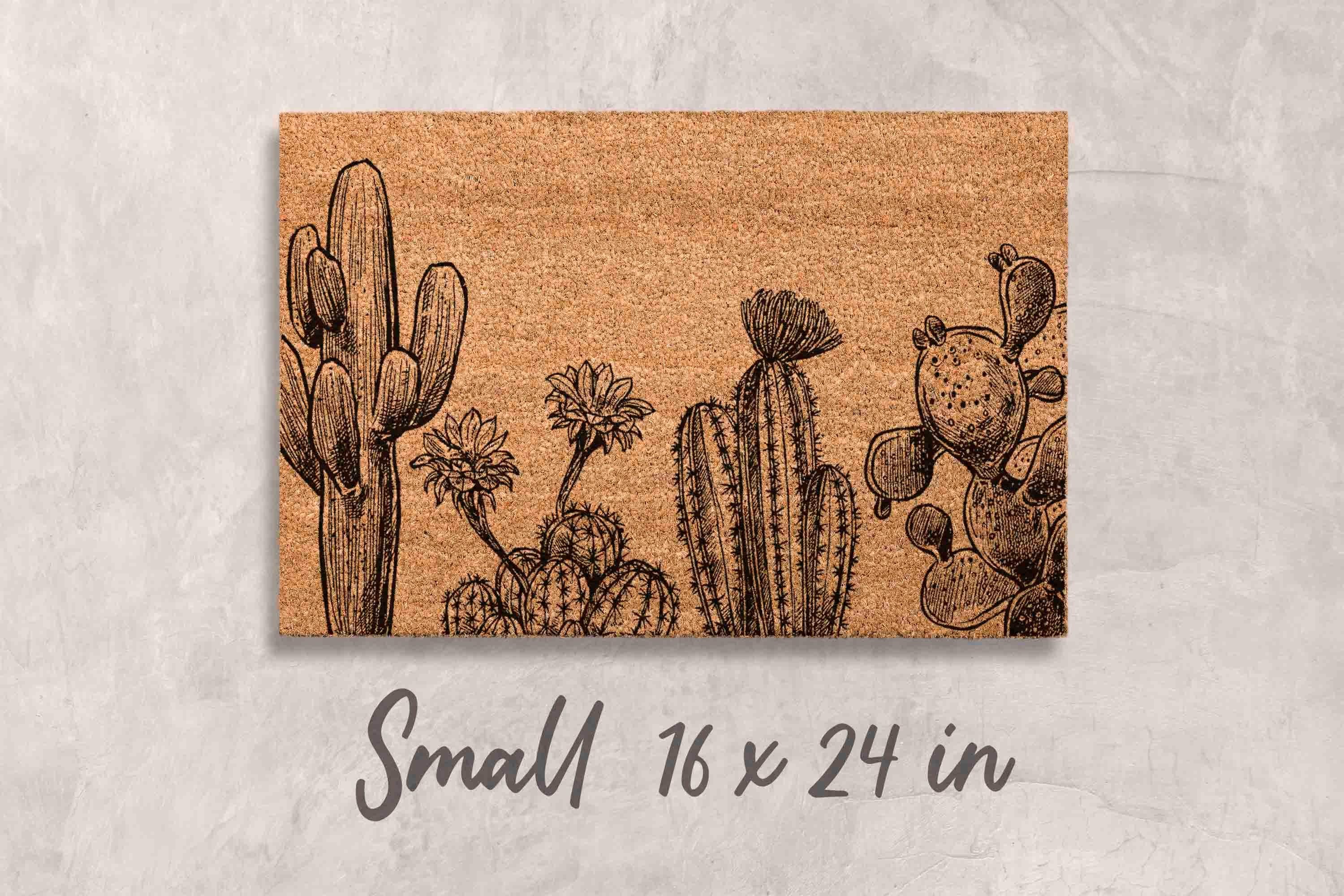 Desert Cactus Doormat: Floral Southwest Design (Natural Coir)