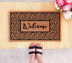Leopard Print Welcome Mat - Boho Style, Natural Coir Fiber