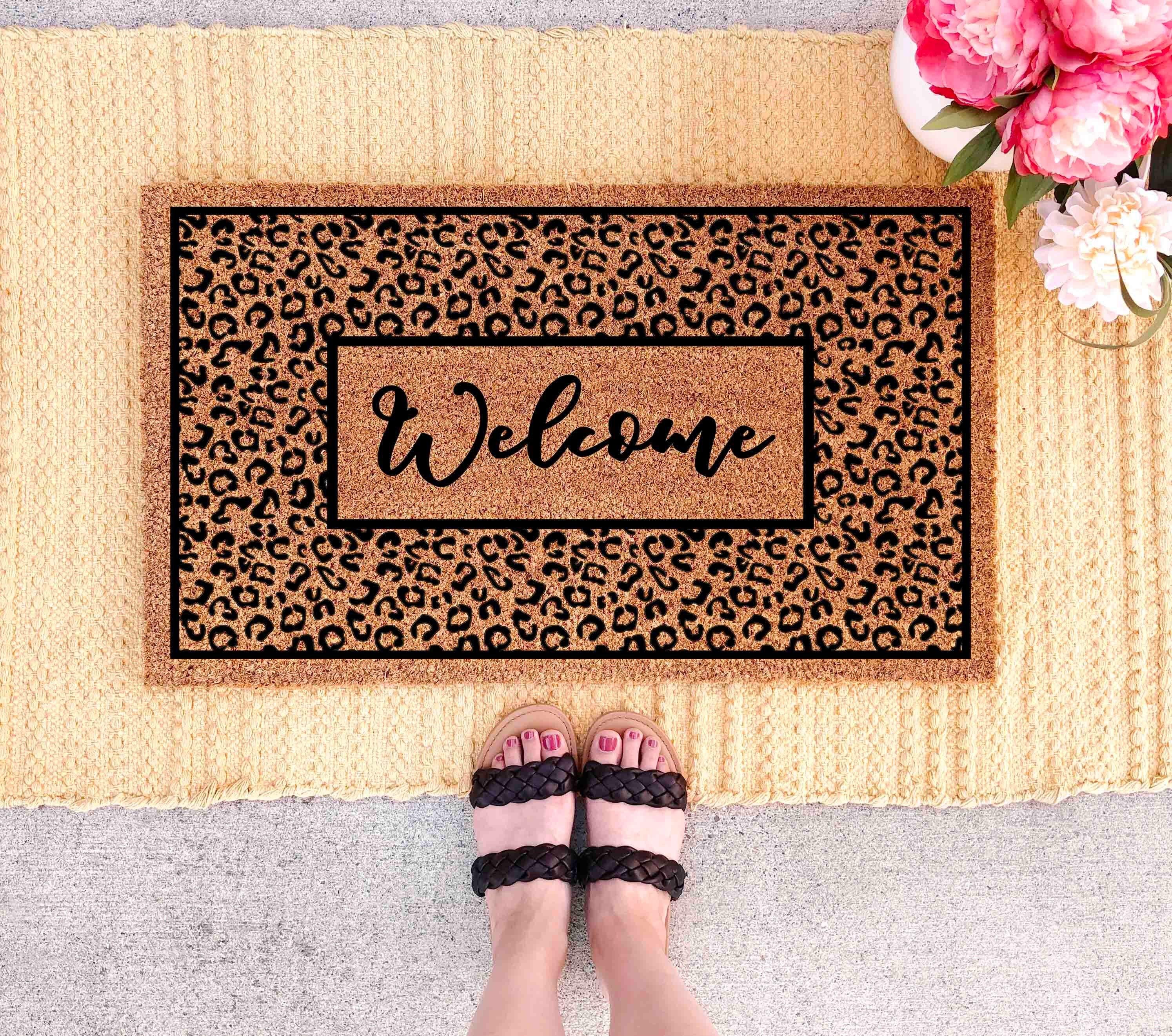 Leopard Print Welcome Mat - Boho Style, Natural Coir Fiber