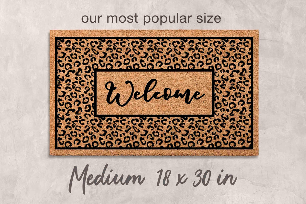 Leopard Print Welcome Mat - Boho Style, Natural Coir Fiber