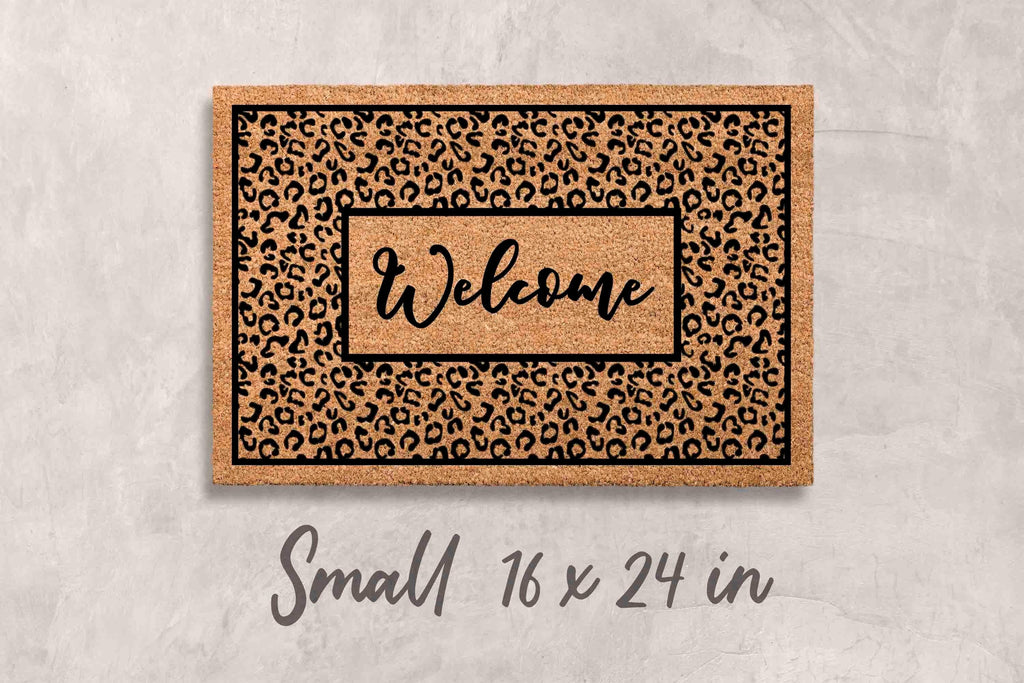 Leopard Print Welcome Mat - Boho Style, Natural Coir Fiber