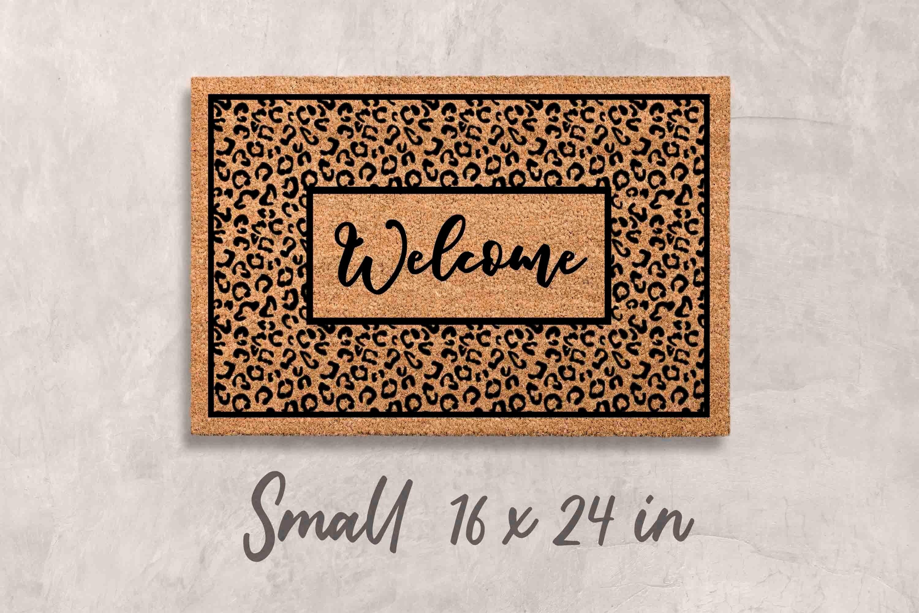 Leopard Print Welcome Mat - Boho Style, Natural Coir Fiber