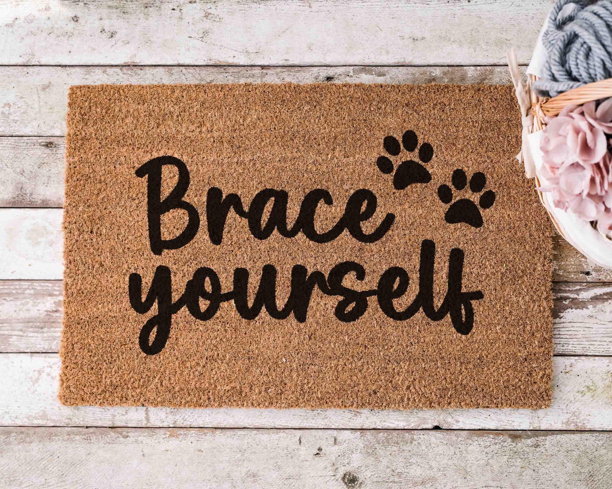 Funny Custom Doormat, Brace Yourself Design (Natural Coir, Latex)