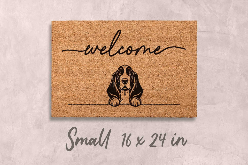 Basset Hound Coir Doormat, Dog Lover Welcome Mat (Natural, Latex)