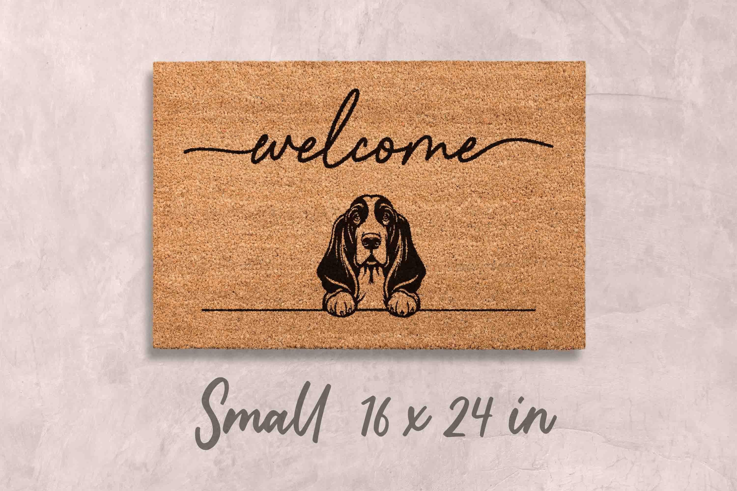 Basset Hound Coir Doormat, Dog Lover Welcome Mat (Natural, Latex)