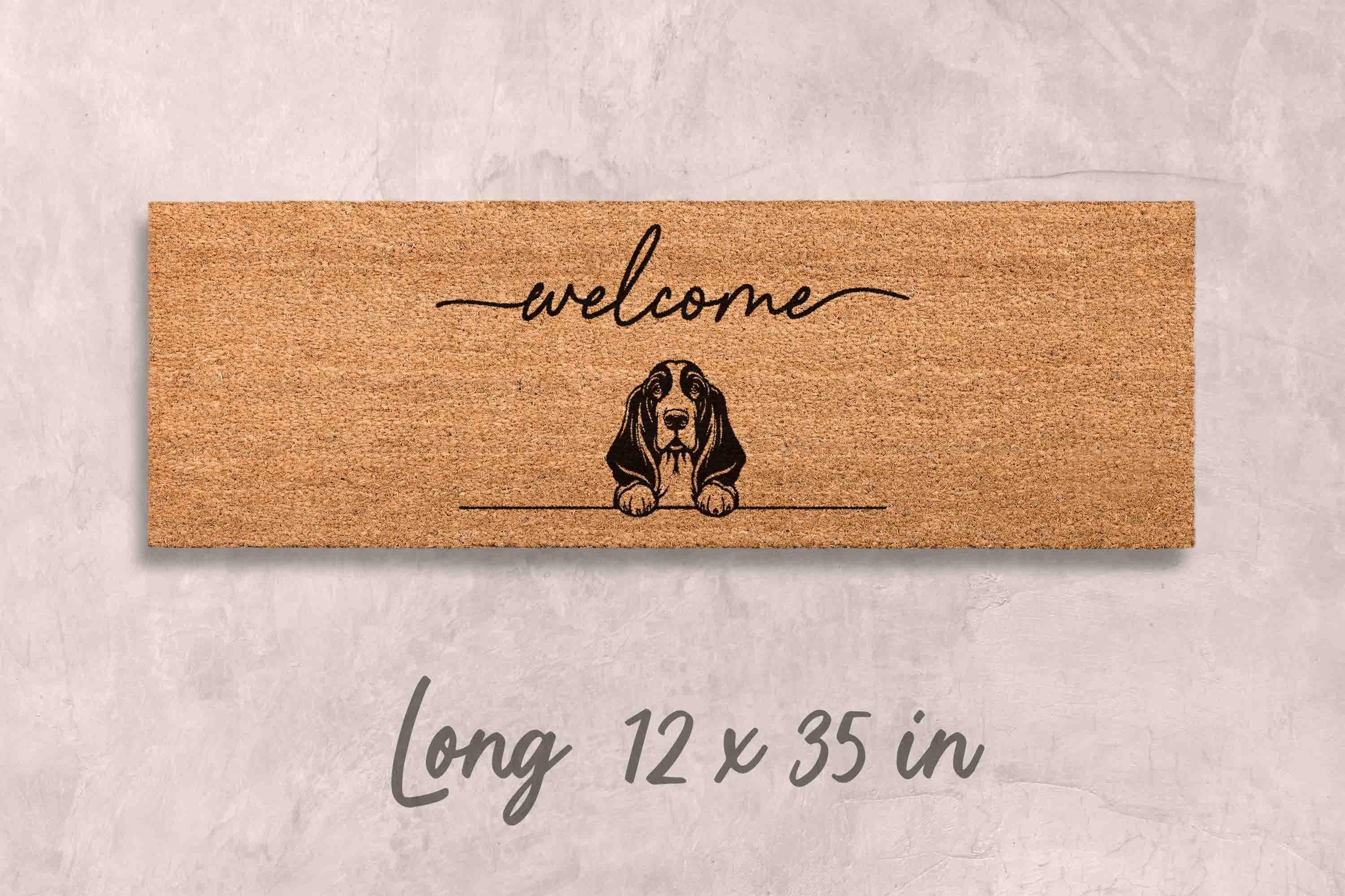 Basset Hound Coir Doormat, Dog Lover Welcome Mat (Natural, Latex)
