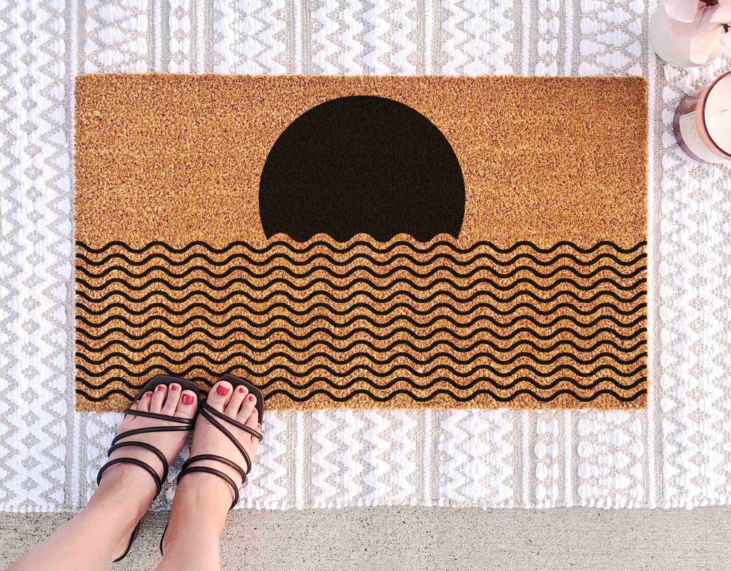 Midcentury Boho Doormat: Natural Coir, Minimalist Welcome Mat